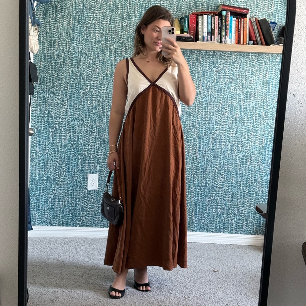 Sancia Naomi Brown and Cream Colorblock Maxi Dress size XL - Picture 2 of 4
